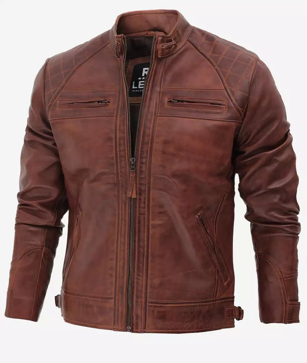 Mens Distressed Brown & Black Motorcycle Leather Jacket – Trendy ...